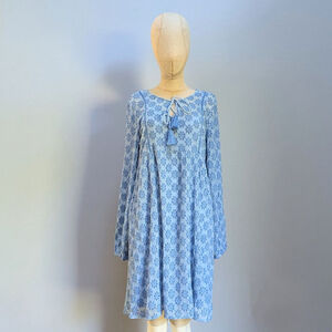 Sundance Embroidered Eyelet Boho Tassel Tie Collar Tunic Mini Dress - Medium